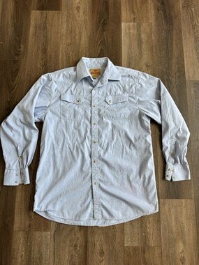 King Ranch Wrangler Light Blue Long-Sleeve Western Button-Up Shirt Men’s Tall L
